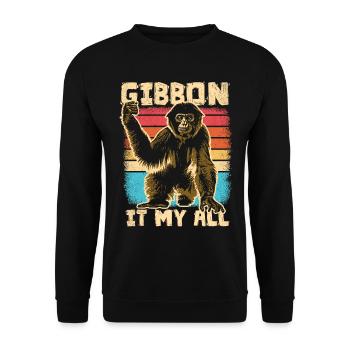 Gibbon - Lustiger Spruch - Unisex Pullover - Schwarz - Vorne - Alina (178cm) & Michal (187cm)
