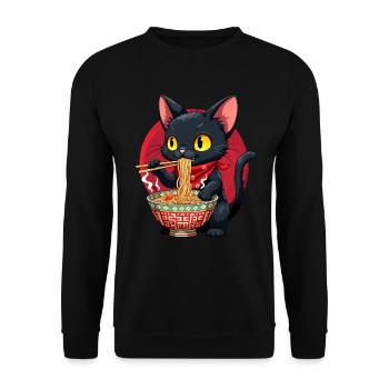 Cat, Ramen, Japanese Noodles, Funny Kawaii - Unisex Sweatshirt - black - Front - Alina (178cm) & Michal (187cm)