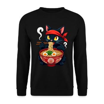 Cat, Ramen, Japanese Noodles, Funny Kawaii - Unisex Sweatshirt - black - Front - Alina (178cm) & Michal (187cm)