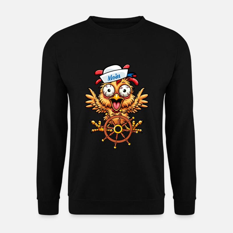 verrücktes lustiges Huhn Steuermann maritim - Unisex Pullover - Schwarz