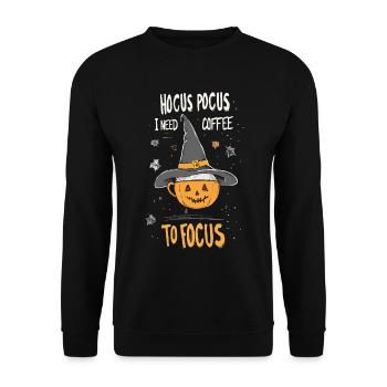 Hocus Pocus Halloween Kürbis Kaffee Hexenhut - Unisex Pullover - Schwarz - Vorne - Alina (178cm) & Michal (187cm)