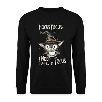 Hocus Pocus Katze Hexenhut Kaffee Lustig - Unisex Pullover - Schwarz - Vorne - Alina (178cm) & Michal (187cm)