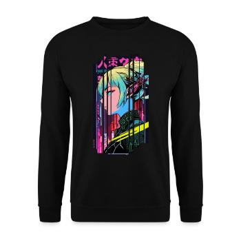 Cyberpunk Woman Geometric Pink Blue Japan - Unisex Sweatshirt - black - Front - Alina (178cm) & Michal (187cm)