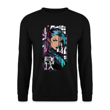 Woman cyberpunk Geometric manga pink blue japan - Unisex Sweatshirt - black - Front - Alina (178cm) & Michal (187cm)