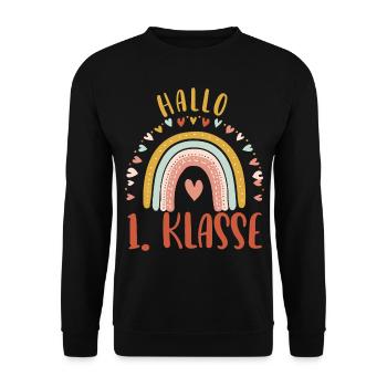 Hello 1st Grade Rainbow Heart Enrollment - Unisex Sweatshirt - black - Front - Alina (178cm) & Michal (187cm)