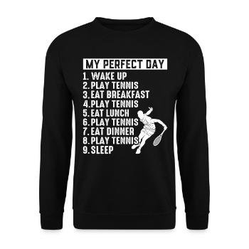 Tennis Day Plan - My Perfect Day Tennis Player - Unisex Pullover - Schwarz - Vorne - Alina (178cm) & Michal (187cm)