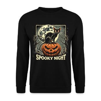 Halloween - „Gespenstische Kürbisnacht" - Unisex Pullover - Schwarz - Vorne - Alina (178cm) & Michal (187cm)