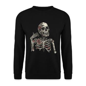 Crâne squelette d’Halloween avec des roses - Crâne - Sweat-shirt Unisexe - noir - Devant - Alina (178cm) & Michal (187cm)