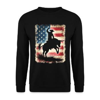 Rodeo, Cowboy, Western, Bull, Bull, USA Flag - Unisex Sweatshirt - black - Front - Alina (178cm) & Michal (187cm)