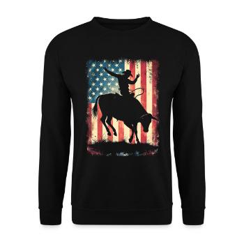 Rodeo, Cowboy, Western, Bull, Bull, USA Flag - Unisex Sweatshirt - black - Front - Alina (178cm) & Michal (187cm)