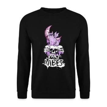 Mystische Katze und Totenschädel Halloween Design - Unisex Pullover - Schwarz - Vorne - Alina (178cm) & Michal (187cm)