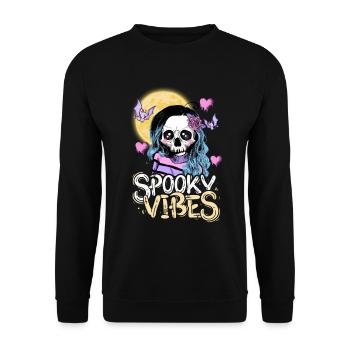 Skelettmädchen mit Mond und Fledermäusen Design - Unisex Pullover - Schwarz - Vorne - Alina (178cm) & Michal (187cm)