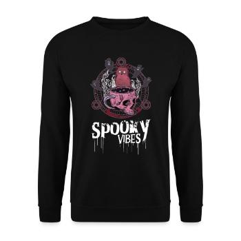 Rote Katze und Totenkopf-Tasse Design - Unisex Pullover - Schwarz - Vorne - Alina (178cm) & Michal (187cm)