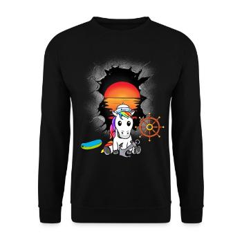 Einhorn Einhörner maritim Matrose Matrosen Moin - Unisex Pullover - Schwarz - Vorne - Alina (178cm) & Michal (187cm)