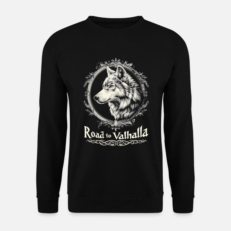 Road to Valhalla Wikinger Wolf Design - Unisex Pullover - Schwarz