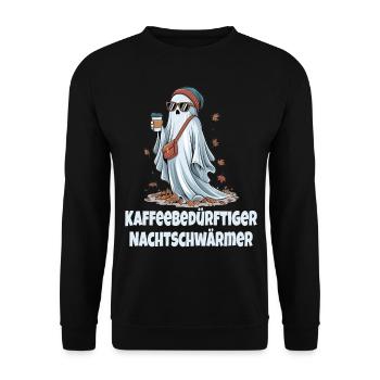 Nachtschwärmer: Geister & Kaffee - Unisex Pullover - Schwarz - Vorne - Alina (178cm) & Michal (187cm)