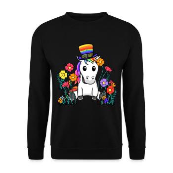 LGBT Einhorn Pferd Einhörner Regenbogen Blume - Unisex Pullover - Schwarz - Vorne - Alina (178cm) & Michal (187cm)