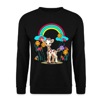 Giraffe Giraffen Kind Kinder Regenbogen Blumen - Unisex Pullover - Schwarz - Vorne - Alina (178cm) & Michal (187cm)