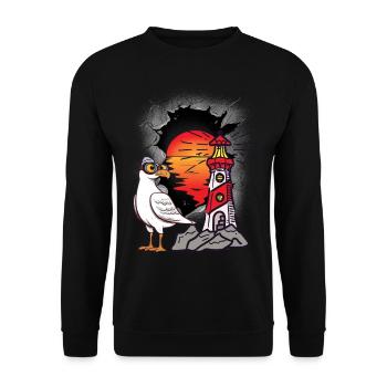 Funny Seagull Lighthouse Sailor Maritime Kids Lake - Unisex Sweatshirt - black - Front - Alina (178cm) & Michal (187cm)