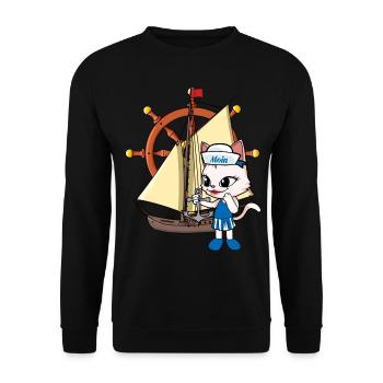 Cat Cats Sailing Ship Ships Steering Wheel - Unisex Sweatshirt - black - Front - Alina (178cm) & Michal (187cm)