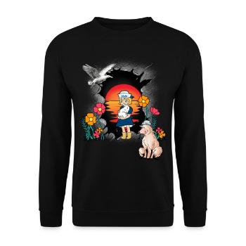 maritim Mädchen Matrose Küste Schaf Möwe Kind - Unisex Pullover - Schwarz - Vorne - Alina (178cm) & Michal (187cm)