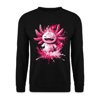 Cheerful Axolotl with Paint Splashes for Kids - Unisex Sweatshirt - black - Front - Alina (178cm) & Michal (187cm)