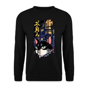 Halloween-Katze orange - Unisex Pullover - Schwarz - Vorne - Alina (178cm) & Michal (187cm)