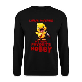 Duck with Knife - Rasenmähen Mein Neues Hobby - Unisex Pullover - Schwarz - Vorne - Alina (178cm) & Michal (187cm)