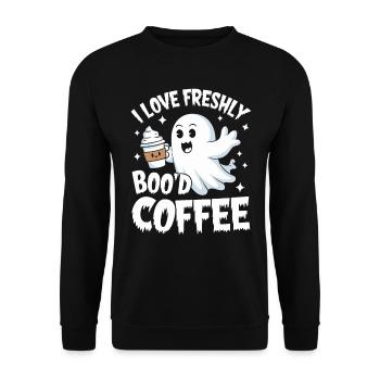 Ich Liebe Frisch Gebrühten Boo'd Kaffee Halloween - Unisex Pullover - Schwarz - Vorne - Alina (178cm) & Michal (187cm)