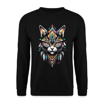 Chat géométrique tribal - Sweat-shirt Unisexe - noir - Devant - Alina (178cm) & Michal (187cm)