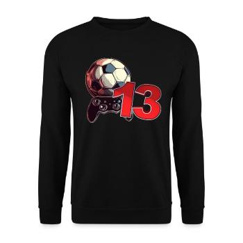 Football and Gaming Birthday Boy 13 Years - Unisex Sweatshirt - black - Front - Alina (178cm) & Michal (187cm)