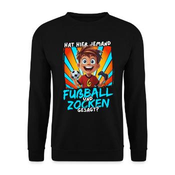 Football and Gaming Birthday Boy 6 Years - Unisex Sweatshirt - black - Front - Alina (178cm) & Michal (187cm)