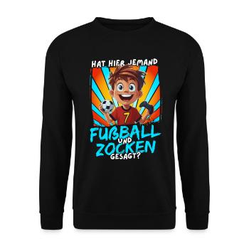 Football et jeux d’argent Anniversaire garçon 7 ans - Sweat-shirt Unisexe - noir - Devant - Alina (178cm) & Michal (187cm)