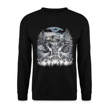 Hirsche Österreich Natur Wanderung Wandern Urlaub - Unisex Pullover - Schwarz - Vorne - Alina (178cm) & Michal (187cm)