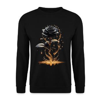 Schwarze Rose im Goldglanz - Unisex Pullover - Schwarz - Vorne - Alina (178cm) & Michal (187cm)