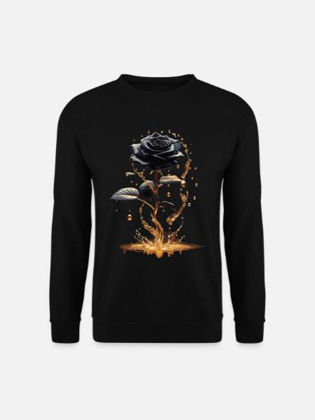 Schwarze Rose im Goldglanz - Unisex Pullover - Schwarz