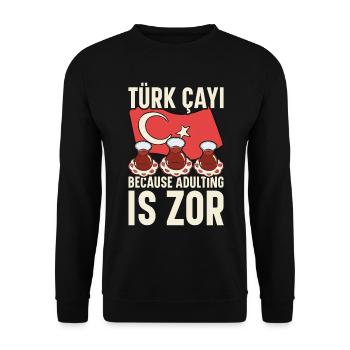 Thé turc Chai Türk Çayi Amoureux de la dinde - Sweat-shirt Unisexe - noir - Devant - Alina (178cm) & Michal (187cm)