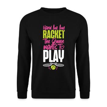 Funny Tennis Player Racket Queen - Unisex Sweatshirt - black - Front - Alina (178cm) & Michal (187cm)