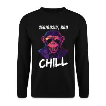 Sérieusement Bro Chill Monkey Smile Meme Design - Sweat-shirt Unisexe - noir - Devant - Alina (178cm) & Michal (187cm)