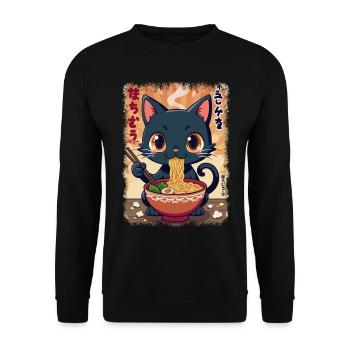 Cat, Ramen, Japanese Noodles, Funny Kawaii - Unisex Sweatshirt - black - Front - Alina (178cm) & Michal (187cm)