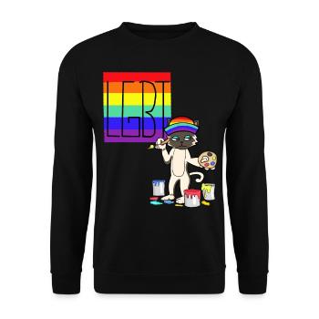 LGBT Katze Künstler Gay Pride Regenbogen Maler - Unisex Pullover - Schwarz - Vorne - Alina (178cm) & Michal (187cm)