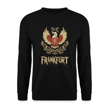Frankfurt Adler Wappen FFM Fußballfans - Unisex Pullover - Schwarz - Vorne - Alina (178cm) & Michal (187cm)