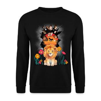 Nature Flowers Butterflies Lion Lions Children Child - Unisex Sweatshirt - black - Front - Alina (178cm) & Michal (187cm)