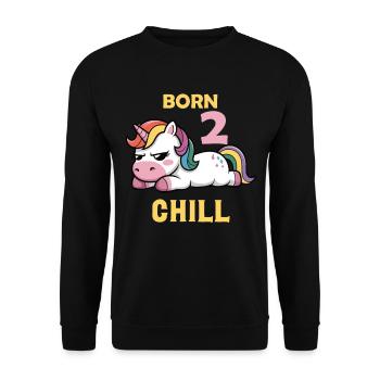 Born 2 Chill, drôle de dicton licorne - Sweat-shirt Unisexe - noir - Devant - Alina (178cm) & Michal (187cm)