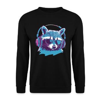 Gambler raccoon with sunglasses and headphones - Unisex Sweatshirt - black - Front - Alina (178cm) & Michal (187cm)