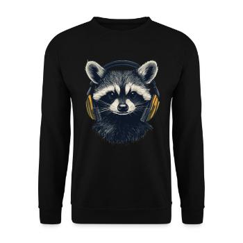 Gambler raccoon with yellow headphones - Unisex Sweatshirt - black - Front - Alina (178cm) & Michal (187cm)