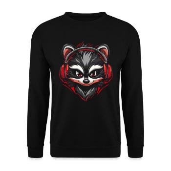 Gambler raccoon with red headphones - Unisex Sweatshirt - black - Front - Alina (178cm) & Michal (187cm)