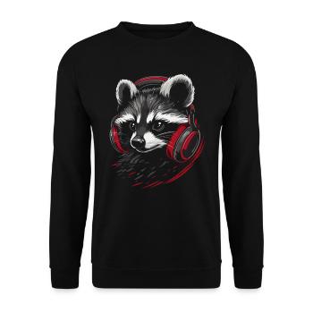 Gambler raccoon with red headphones - Unisex Sweatshirt - black - Front - Alina (178cm) & Michal (187cm)