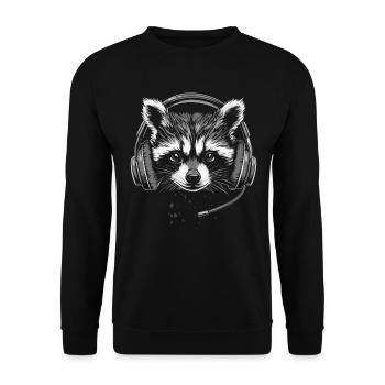 Zocker Waschbär mit Headset und Mikrofon - Unisex Pullover - Schwarz - Vorne - Alina (178cm) & Michal (187cm)