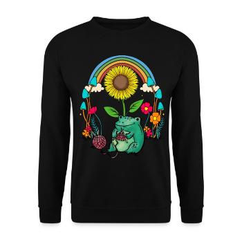 Sonnenblume Regenbogen Frosch Frösche Stricken - Unisex Pullover - Schwarz - Vorne - Alina (178cm) & Michal (187cm)
